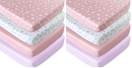 Image of Crib Sheets for Girls 8 Pack, Fitted Crib Sheets for Standard Size Crib and Toddler Mattresses, Soft and Breathable Baby Gift Girl Set, Pink