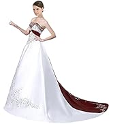 hoepoly Women's Embroidered Satin Wedding Dresses Vintage A Line Strapless Corset Back Bridal Gow...