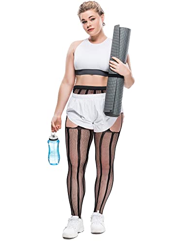 Image of Jadive 6 Pairs Women Plus Size Suspender Tights Fishnet Thigh High Stockings Garter Belt Lingerie Pantyhose