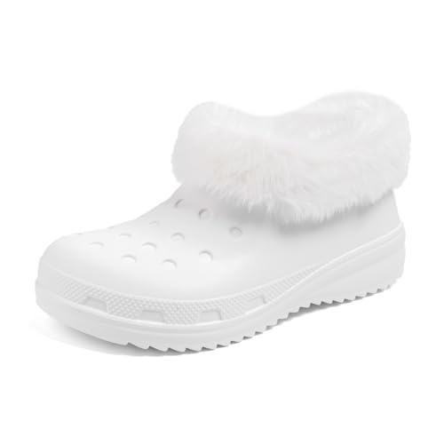Image of KIDSUN Unisex-Adult Lined Clogs Women Men Waterproof Winter Warm Fuzzy Slippers Fleece Lining House Slippers Lightweight Outdoor Indoor Home Shoes