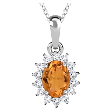 TJC Silver Citrine Halo Pendant and Earrings Set Cover