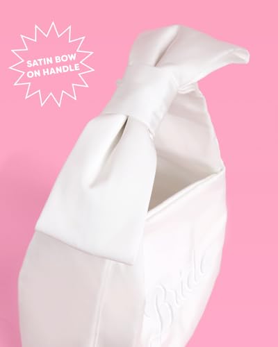 xo, Fetti White Satin Bride Bow Bag | Bachelorette Party Decorations, Bride To Be Purse, Bridal Shower Accessory, Engagement Party Outfit4