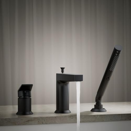 Grifería para baño Kohler modelo Taut, montaje en cubierta, acabado negro mate, con ducha manual y manija de palanca miniatura 4