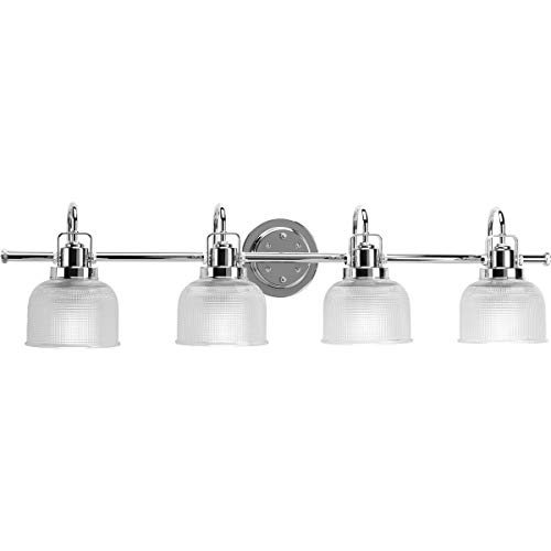 Archie Collection 4-Light Clear Double Prismatic Glass Coastal Bath Vanity Light Polished Chrome