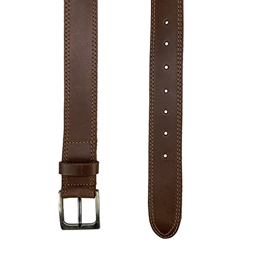 Thick Leather Men's Belt, Two Row Stitch Stylish Design - Everyday Belts for Men :: Bourbon Brown3