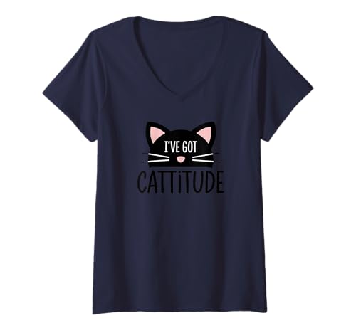 Donna Cattitude Cute Feline Loving Animal Design Fun Tees and More Maglietta con Collo a V