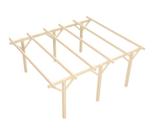Wood&Play - Carport Überdachung - Einzelcarport aus Holz mit Dacheindeckung - Abstellplatz Holz Pavillon - KVH Holzkammer - Freistehend - 450x525cm - Gerader Stoß - 12x12x215cm Wood&Play - Carport Überdachung - Einzelcarport aus Holz mit Dacheindeckung - Abstellplatz Holz Pavillon - KVH Holzkammer - Freistehend - 450x525cm - Gerader Stoß - 12x12x215cm