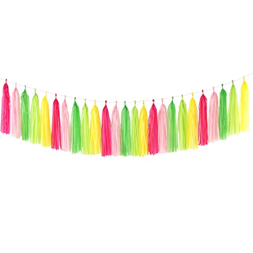 Hawaiian-Themed Luau-Pool Party-Decorations Tassel Garland - 25Pcs Tropical Jungle Aloha Birthday Streamers,Pink Rose Yellow Green Summer Beach Baby Shower Tassels Banner Backdrop Decor Panduola #TOP26