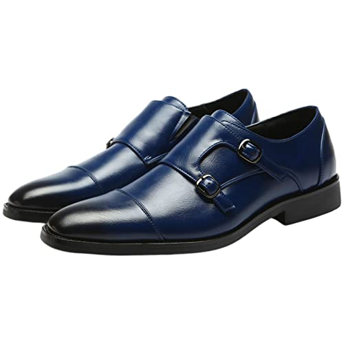 Men's Smart Monk Brogues Genuine Leather Wooden Heel Formal Dress Shoes3