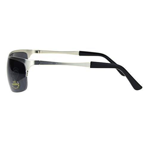 Mens Narrow Rectangular Sport Half Metal Rim Agent Sunglasses3