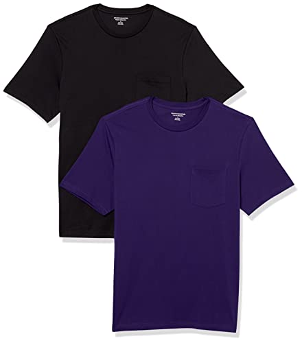 Amazon Essentials Camiseta de Manga Corta con Bolsillo, Cuello Redondo y Corte Recto Hombre, Pack de 2, Morado Oscuro/Negro, 5XL Grande Alto