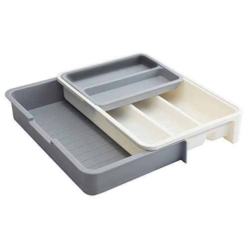 Decorus Bandeja de cajón de cubiertos ajustable expandible para utensilios de cocina, organizador de 7 compartimentos, sin BPA, organizador de utensilios multiusos para cocina