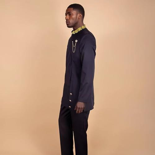Men's African Suit 2 Pieces Tuxedo Set Solid African Clothes Standard Fit Casual Party Blazer Jacket Pant Set4