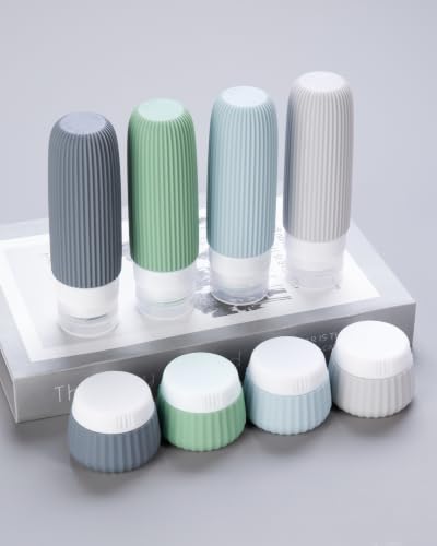 Image of Mrsdry Travel Bottles for Toiletries 8 Pack, Tsa Approved Travel Size Toiletries 3 oz, Travel Containers for Toiletries, with Clear Bag, Leak Proof Silicone Squeezable Travel Essentials Creams Jars