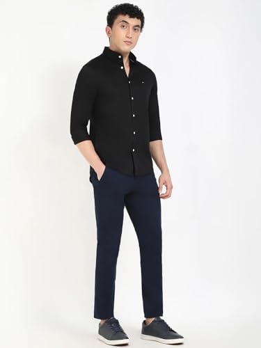 Image of Tommy Hilfiger Solid Slim-Fit Satin Woven Shirt Black