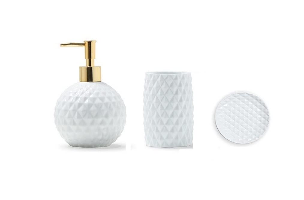 Accesorios Baño Set de Baño Juego De Accesorios De Baño De Cerámica del Norte De Europa con Taza para Cepillo De Dientes, Dispensador De Jabón, Juego De Jabonera Decoracion Baño(4PCS)