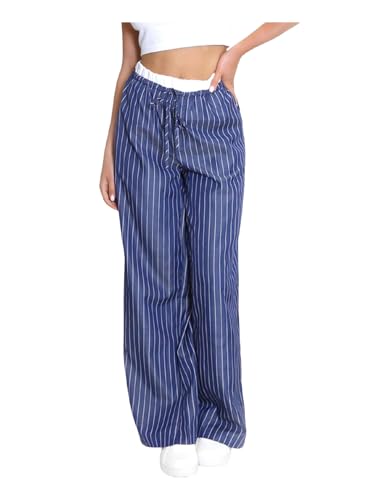 MINTLIMIT Summer Pants for Women Striped High Waisted 2025 Casual Wide Leg Trousers Drawstring Loose Beach Pants with Pockets