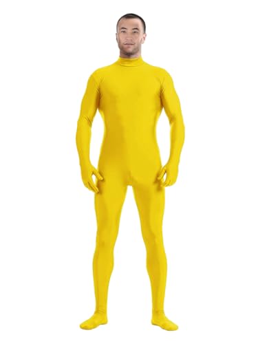 Aniler Mens and Womens Spandex Zentai Suit Adult Without Hood Full Body Costume Stretch Bodysuit (Large Yellow)