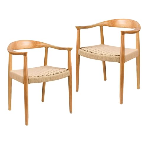 MBH - Chaise Malmoe professionnelle en bois de caoutchouc naturel avec siège tressé imperméable pour hôtellerie. Chaise d'intérieur pour restaurant, bar...