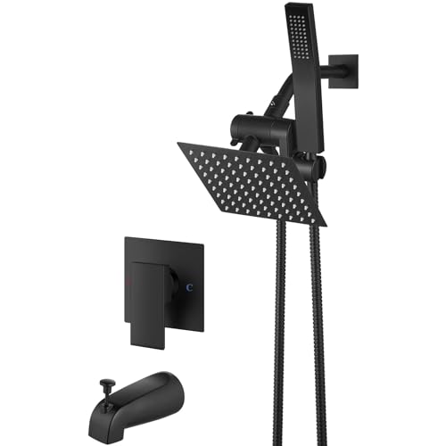 Aolemi Shower Tub Faucet Set with Handheld Spray Shower System Single Shower Rainfall Head and Handle with Tub Spout Combo Rough-in Valve Included Shower Trim Kit 6 Inch Shower Head Matte Black