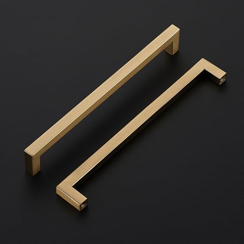 Image of Ravinte 5 Pack Champagne Bronze Cabinet Handles 10 Inch Hole Center Stainless Steel Kitchen Square Cabinet Pulls for Dresser Drawer Cupboard Handles with Screwdriver