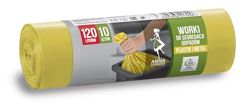 ANNA ZARADNA ST-AZ-017058 Müllbeutel für Metall Plastik Reißfest 120l | 10 Stück | Müllsack Mülltüte Abfallsäcke für Den Hausmüll Büro aus dicker LDPE-Regranulatfolie Farbe: Gelb