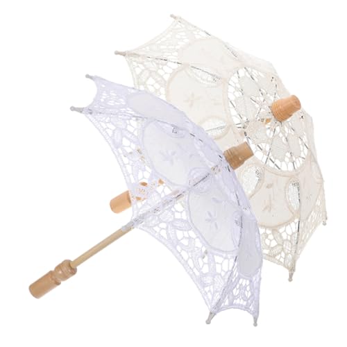 BESPORTBLE 2 Stück Vintage Spitzen regenschirm Leichte Baumwollstoffe Handgestickte Hochzeitsschirme Romantische Braut Requisiten Halbtransparente Weiße und Beige Sonnenschirme für