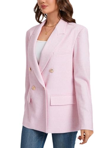 Women's Oversized Tweed Blazer - Double Breasted Casual Business Jacket, Long Sleeve, Lightweight, Lined, Trendy Office Wear3