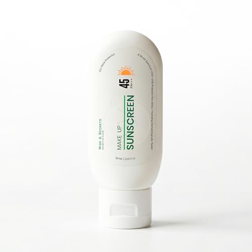 Image of Wise & Secrets CC Protect Glow Makeup Sunscreen SPF 45 PA+++ | Broad Spectrum UV Protection with Zinc Oxide & Titanium Dioxide | Lightweight Hydrating Sun Cream for Even Tone Glow | 60 ml