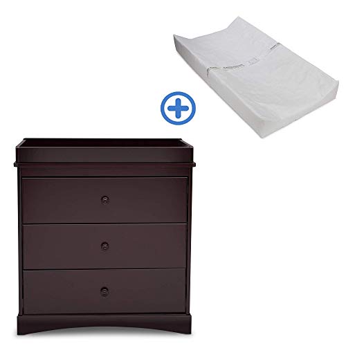 Delta Children Sutton 3 Drawer Dresser With Changing Top, Espresso Java And Contoured Changing Pad, White #TOP6