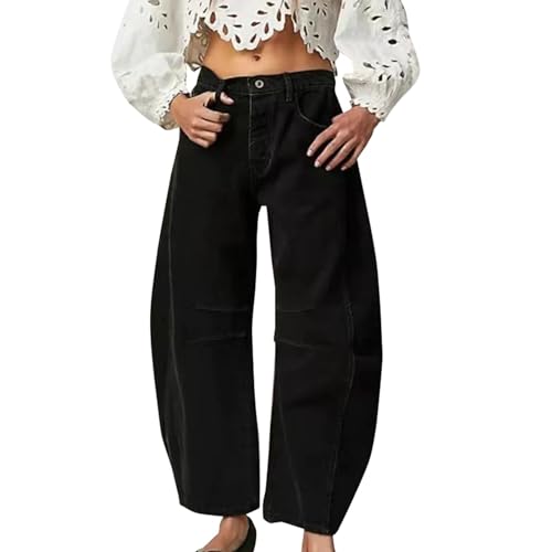 Barrel Jeans for Women Wide Leg Y2k Pants Baggy Boyfriend Pants Trendy Patchwork Denim Trouser Jeans with Pockets