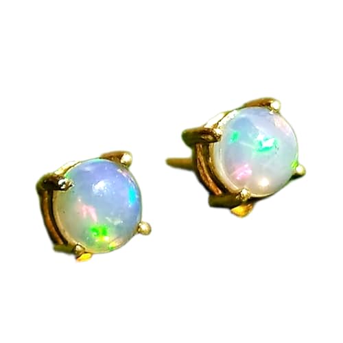 Boucles d'oreilles rondes opale éthiopienne argent 925 doré LKSTD_0098