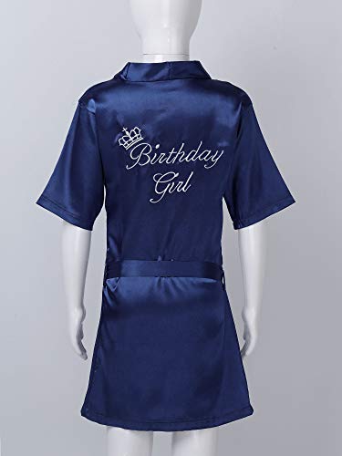 Freebily Girl Satin Kimono Robes Silk Short Bathrobe Print Letter Sleepwear Nightgowns For Spa Birthday Wedding Party Navy Blue 3-4 Years #TOP3