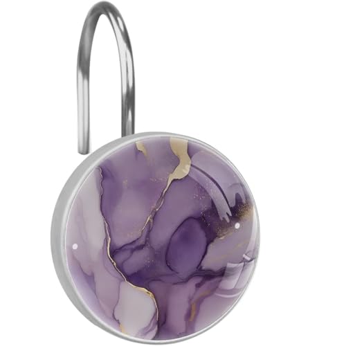 12 Pcs Shower Curtain Hooks, Purple Marble Rustproof Decorative Metal