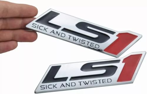 Image of Pair Set LS1 Sick and Twisted Engine Car Dash Trunk Badge 3D Emblem Nameplate Sticker (Silver Red)