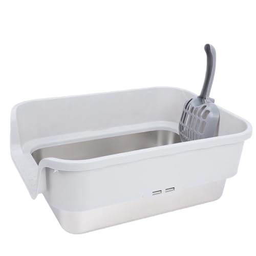 Arenero para gato de acero inoxidable extra grande con lados altos miniatura 2