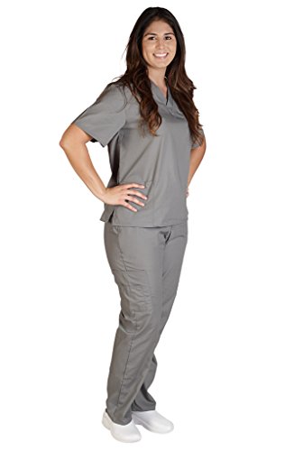 M&M SCRUBS Women Scrub Set Medical Scrub Top and Pants M Grey