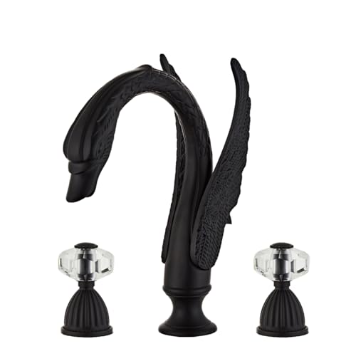 Golden Black Ornate Swan Style Bathroom Sink Faucet Combo Deck Mount Sink Mixer Tap Set Hot Cold Water