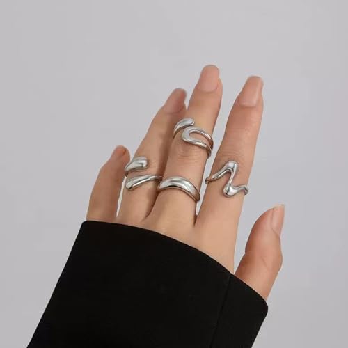 Chunky Gold Rings for Women Non Tarnish Gold Plated Stackable Chunky Rings Dome Bold Knuckle Rings Boho Statement Rings Set Wedding Bands Jewelry Set2