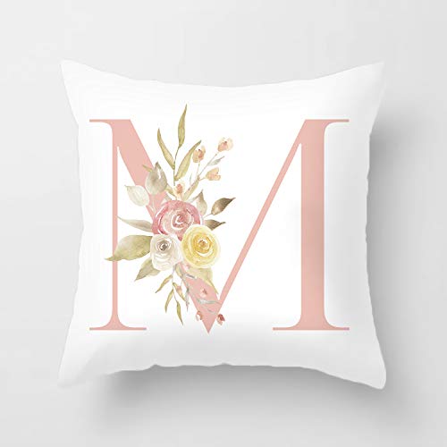 YeeJu Alphabet M Decorative Throw Pillow Covers English Letters Floral Pillow Covers White Velvet Soft Square Initial Cushion Covers Outdoor Sofa Bedding and Home Decor Pillow Cases 16x16 (Letter M)