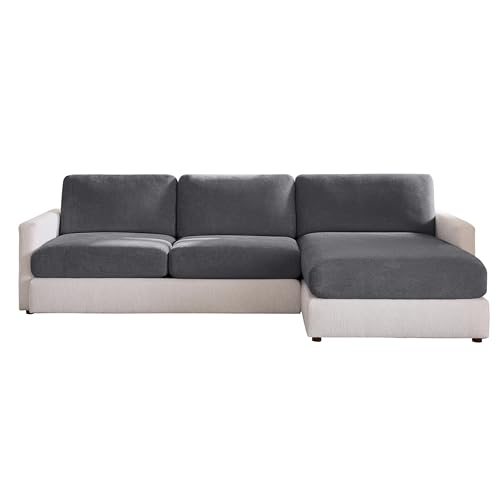SureFit Cedar Stretch Texture Sectional Slipcovers, Large Couch Cushion Covers for Sectional with A Snug Fit, Machine Washable, Single Washed Black Cushion Cover