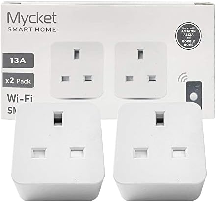 Mycket Smart Plug Wi-Fi Mini Outlet Smart Socket 13A Smart Home, Work with Alexa (Echo and Echo Dot), Google Home, Wireless APP Remote Control, No Hub Required, 2 Pack (Only 2.4 GHz)