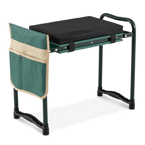 Image of 2-in-1 Garden Kneeler and Seat, Folding Garden Seat w /EVA Foam Kneeling Pad & Removable Tools Pouch, Sturdy Steel Frame, No Assembly, Portable Heavy Duty Garden Stool for Women Men Seniors
