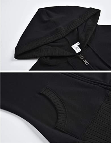 Miss Moly Womens Hoodie Zip Up Jacket Thin Sweater Sweatshirt Lightweight Short Sleeve Coat Black X-Large #TOP4