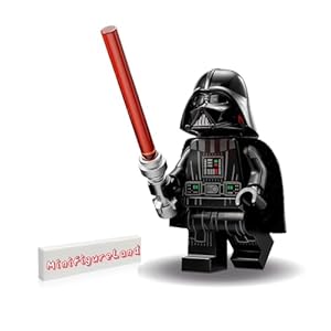 LEGO Star Wars OBI-Wan Kenobi Minifigure – Darth Vader (Printed Arms and Cape) with Red Lightsaber and Minifigureland Tile 75334