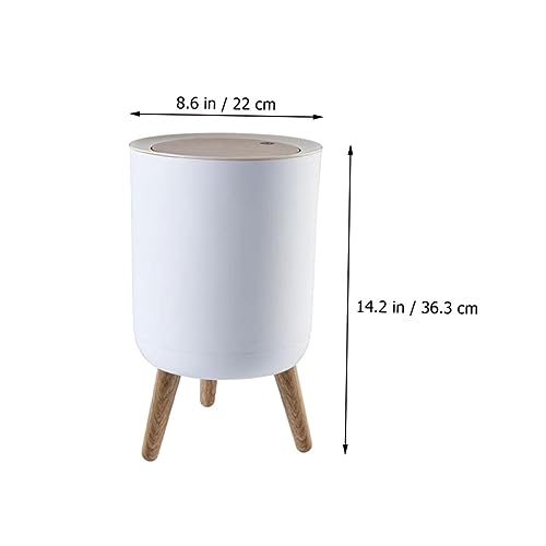 Caneca de basura rectangular con tapa y diseño madera blanco miniatura 2