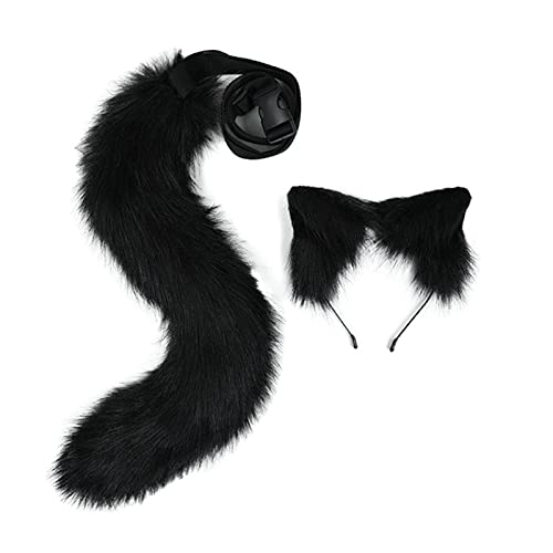 LittleLuluda Cosplay Furry Wolf Cat Fox Tail and Ears Headband Set Costume Accessories (Black)