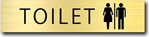 トイレ用サインプレート ゴールド メタル調 アクリル 長四角 【 TOILET+ピクトグラム 】 ピクトサイン ピクトグラム シール式 TOILET トイレマーク 表示 トイレ マーク トイレプレート
