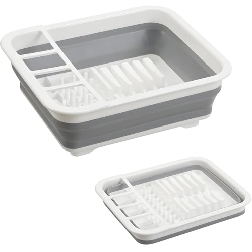 Collapsible Dish Drying Rack, Foldable Dinnerware Drainer Organizer for Storage Kitchen Counter RV...