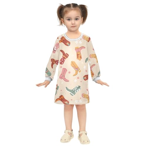 Cowboy Boot Girls Dresses Long Sleeve Sweatshirt Dress for Girls Winter Toddler Casual A Line Dresses Size 2-8T4